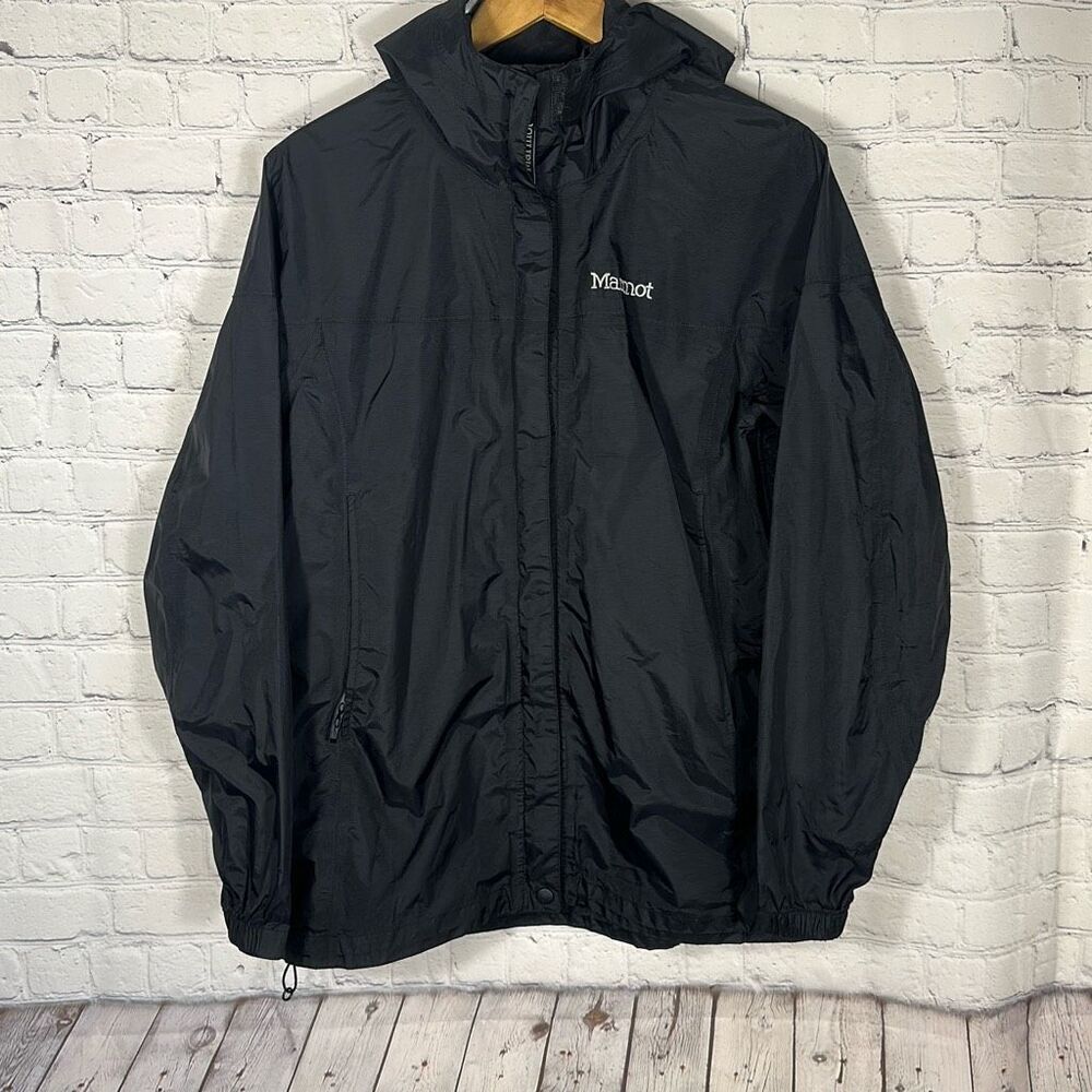 Marmot Women's PreCip Eco Rain Jacket Hooded Size L Large Black T55200 FLAWS‎